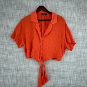 Lulus Womens Size M short sleeve V-neck button crop top orange 1961